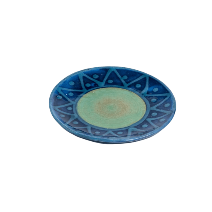 Round Bread and Butter Plate - Blue Sunburst