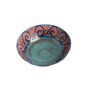 Small Pasta Bowl - Green with Blue Wave on Watermelon