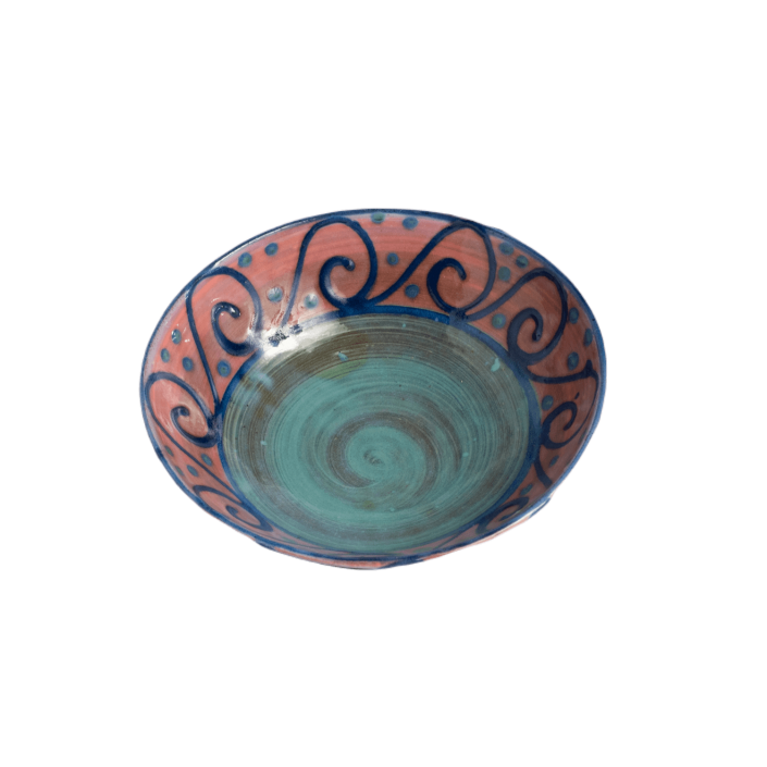 Small Pasta Bowl - Green with Blue Wave on Watermelon
