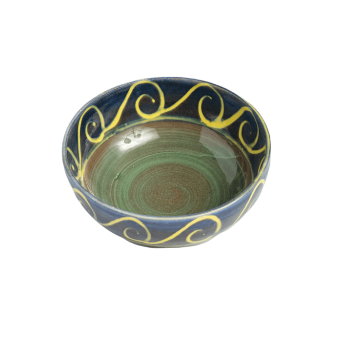 Small Salad Bowl - Blue with Yellow Wave