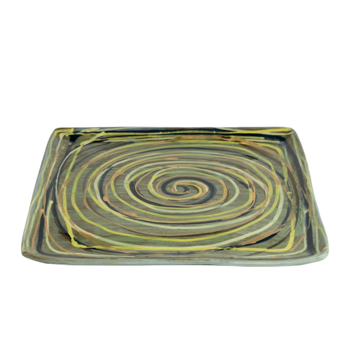 Square Pizza Platter (15.5 inch) - Green Multiswirl