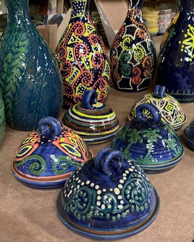 Pottery - butter dishes and straight vases