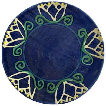 Pottery design with blue background with tulip design.