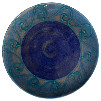 Pottery pattern with dark blue centre with turquoise blue out band with turquoise blue waves.