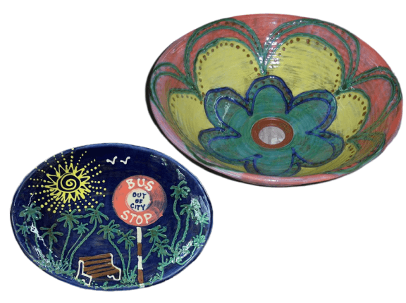 Examples of specialty pottery created by Earthworks Pottery