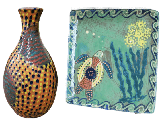 Custom pottery vase and ceramic plate